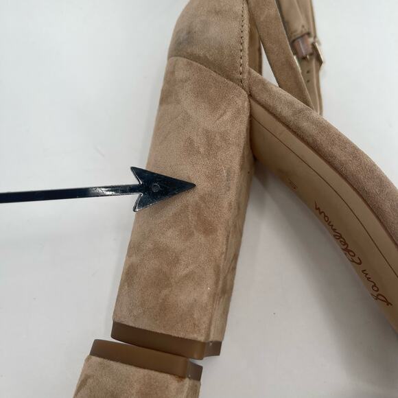 SAM EDELMAN Heels Yancy Size 10 Suede Leather Ankle Strap Block Heel Tan Shoes - Picture 3 of 16